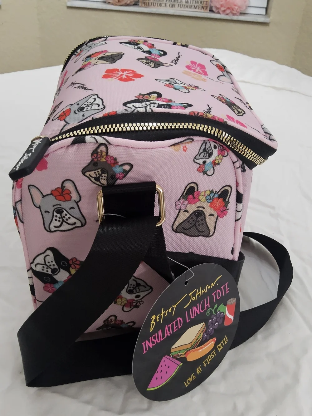 Betsey Johnson Pink Floral French Bulldog Lunch Tote